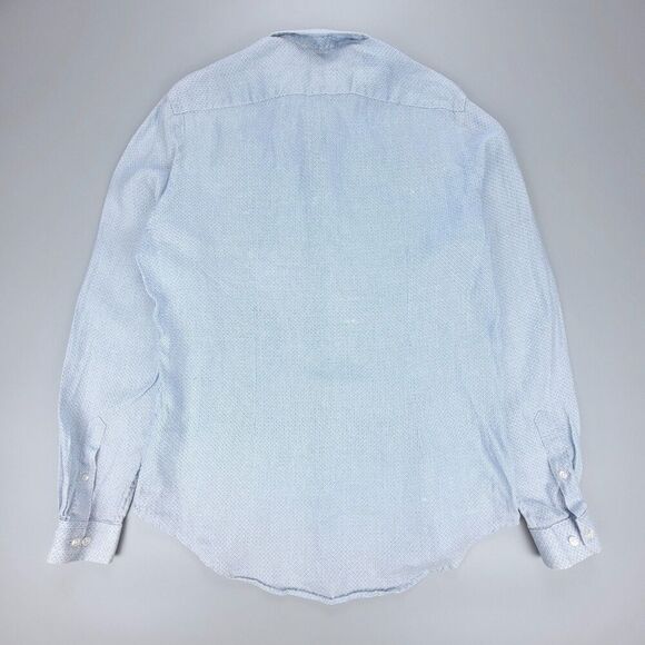 ZARA MAN 100% Linen Slim Fit Long Sleeve Button Down Shirt Mens Large Blue Print - Picture 6 of 8